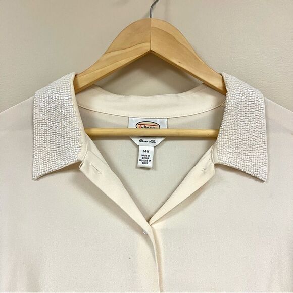 - Talbots silk button down with beaded accents. Size 14W - Picture 2 of 11
